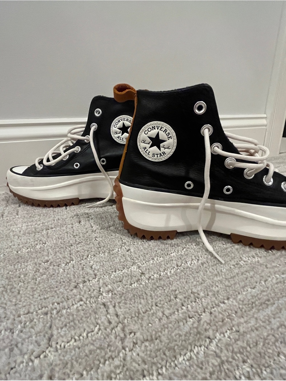 Converse Black High-Top Platform Sneakers with White & Brown Accents
